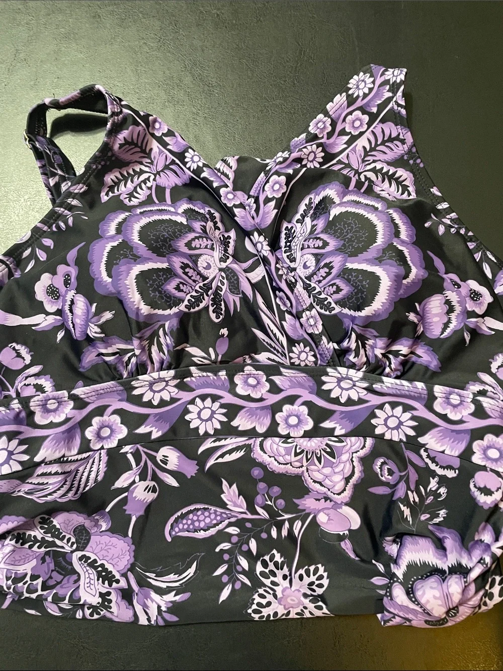 BloomChic Black &  Purple Floral V-Neck Swimsuit NWT Sz. 14/16 very pretty